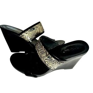 Calvin Klein Omira Wedge Heeled Patent Leather Sandals Womens 9M